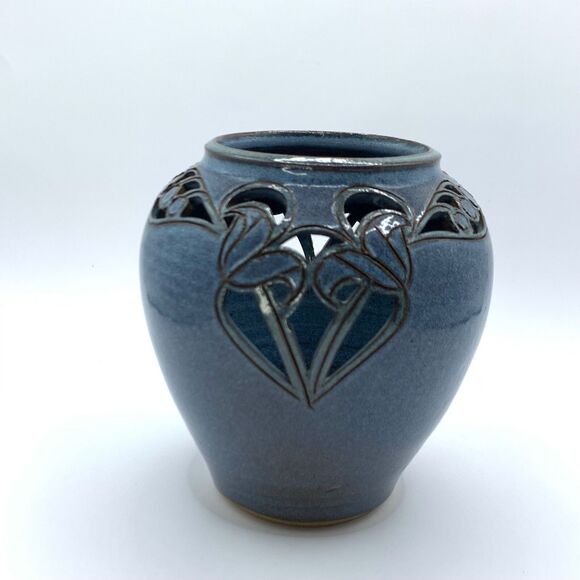 Julia Munn Livingston Pottery Blue Vase Vintage 5" Small Artist Signed 80s - Picture 2 of 7